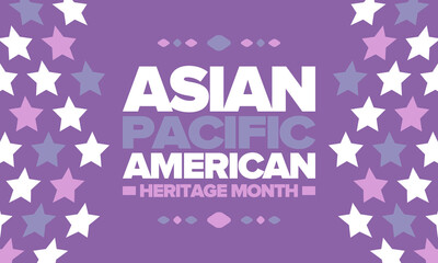 Asian Pacific American Heritage Month in May. Сelebrates the culture, traditions and history of Asian Americans and Pacific Islanders in United States. Vector poster. Illustration with east pattern