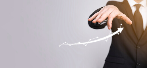 Businessman hold sales data and economic growth graph chart. Business planning and strategy. Analysing trading of exchange. Financial and banking. Technology digital marketing.Profit and growing plan.