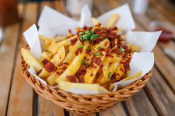 Cheese fries in the basket.
