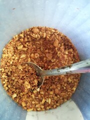 Chopped fried peanuts in a bowl