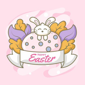 happy easter day with bunny on giant egg