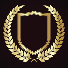 Obraz premium golden laurel wreath with shield / vector illustration