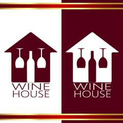 simple wine house negative shape with glass and bottle logo