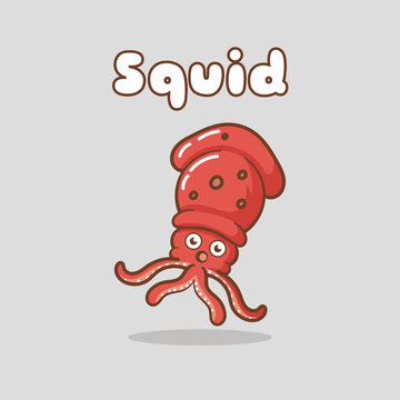 red cute squid cartoon vector