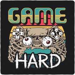 T-shirt or poster design with illustration of bone gamepad