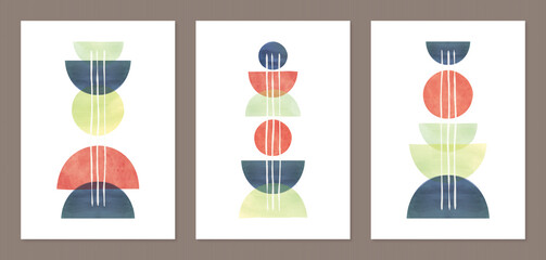 Minimal abstract shapes colorful watercolor organic art design vector set