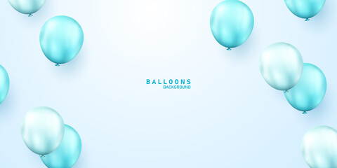Blue-green balloon background vector illustration with confetti for party or celebration.