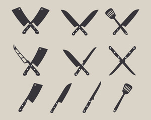 Crossed cleavers knives. Design elements for menu, poster, emblem, sign.