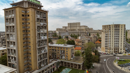 Fototapeta na wymiar Aerial view at Bucharest on a cloudy calm day