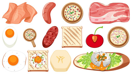 Collection of food ingredients on white background