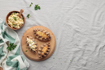 Traditional Finnish pastry - Karelian rye pie with rice porridge