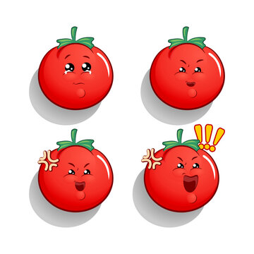 tomato emotikon of feeling sad, angry, very angry and screaming