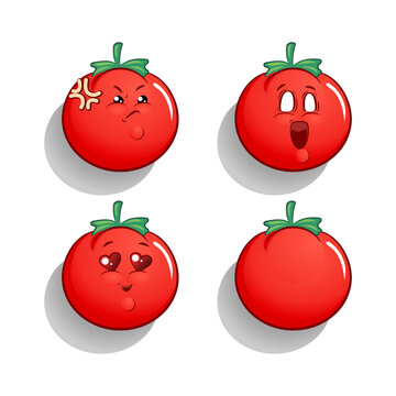 tomato emotikon of feeling annoyed, amazed, in love, and empty