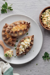 Traditional Finnish pastry - Karelian rye pie with rice porridge
