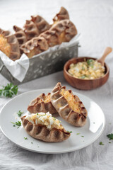 Traditional Finnish pastry - Karelian rye pie with rice porridge