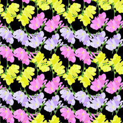 Colorful freesia seamless pattern on black stock vector illustration for web, for print, for fabric print