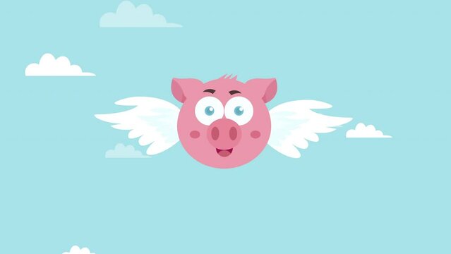cute pig fly up animation.4K seamless loop video animation footage