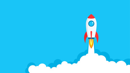 Rocket. Startup. Rocket launch. Spaceship. Launch and development of a business project. Innovative product, creative idea. Flat style. Vector illustration