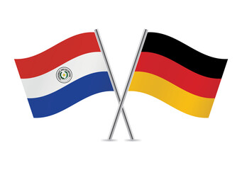 Paraguay and Germany crossed flags. Paraguayan and German flags, isolated on white background. Vector icon set. Vector illustration.