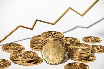 Bitcoin coins, crypto market, financial exchange, cryptocurrency growth 3d rendering