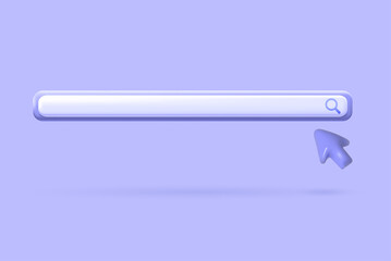 Search bar 3d. Realistic blank browsing line with arrow for modern interface. Vector render design element.