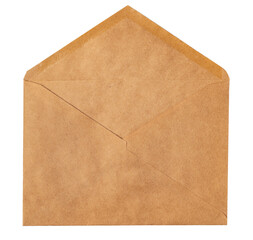 Recycled craft paper envelope isolated white background
