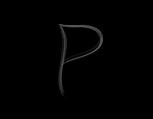 realistic P alphabet shape of smoke spreading on dark background