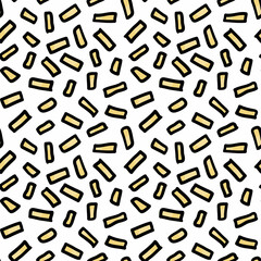 Golden confetti seamless pattern. Cute hand drawn doodle style confetti party firework seamless pattern texture design. Happy fun birthday party decorative background vector illustration.
