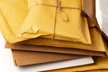 Close up shot of stack of padded mailing envelopes
