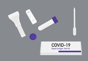 saliva swab covid 19 rapid antigen test kit vector set isolated on dark background ep47