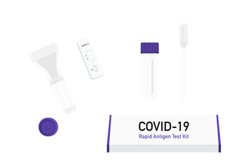 saliva swab covid 19 rapid antigen test kit vector set isolated on white background ep61