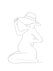 Pregnant Shot cut Line Drawing. Single Line Drawing 