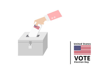 USA woman voter dropping ballots in the election box with national flag vector