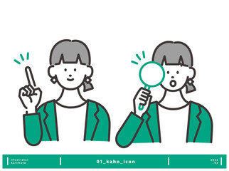 問題を探すイメージ素材　若い女性アイコンセット