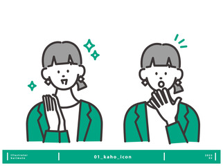 喜ぶ表情・感激する表情　若い女性アイコン ベクターセット