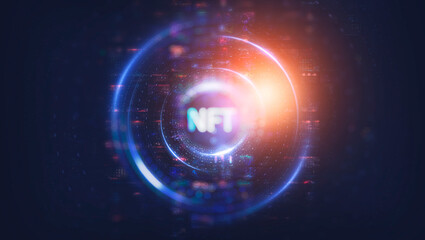 Collage signed with NFT token. Abstract NFT collage. EVERYDAYS: THE FIRST 5000 DAYS. Digital art, set of 3d illustrations. NFT concept, light rays, neon. 3D illustration