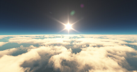 fly above clouds sunset landscape 3d render