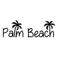 Fototapeta na wymiar Destino de vacaciones. Banner con texto Palm Beach con letra con forma de silueta de palmera en color negro