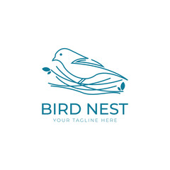 Fototapeta premium modern line art outline bird and nest logo design vector