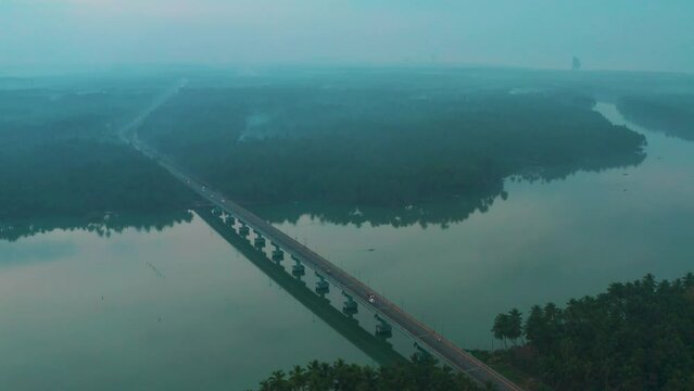 Stunning Early morning aerial view of a bridge Kozhikode Kerala