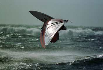 Extreme windsurfing off Sylt in Schleswig Holstein in Germany...