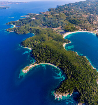 Panoramic aerial view of Avlaki beaches in corfu greece © ernestos