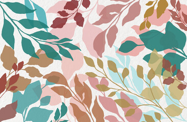 Abstract pattern. colorful leaves background doodle, Hand drawn natural illustration.