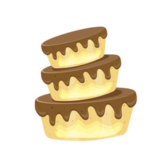 Birthday cake with chocolate creme. Sweet dessert food for holiday celebration or children party. Vector illustration.