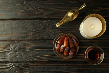 Concept of Ramadan food, space for text