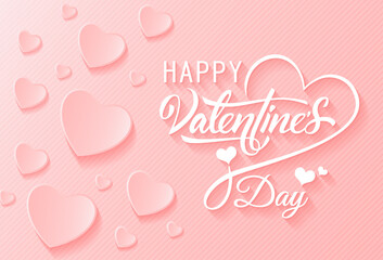 Valentines day background with light pink hearts and white text sign