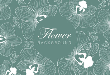 Vintage card with orchid flowers. Flower frame for flowershop with label designs. Flowers background for cosmetics packaging © MooJook