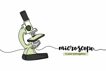 Vector abstract continuous one single simple line drawing icon of microscope in silhouette sketch.