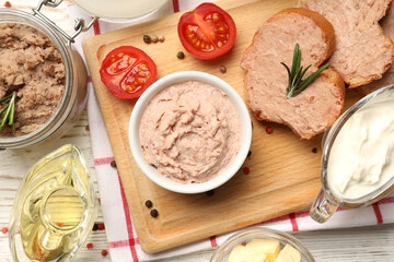 Concept of tasty food with pate sandwiches
