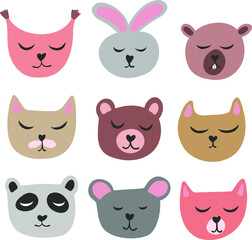 Cartoon animals beaver bear panda coala